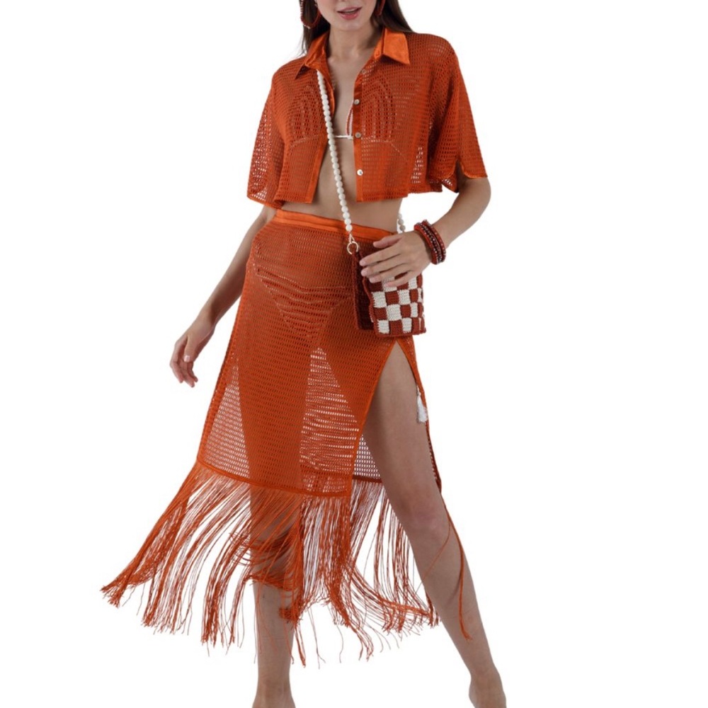 My Beachy Side 🏝️ Camelia Crop Top & Fringe Skirt Set 🦀 NWT 🐚